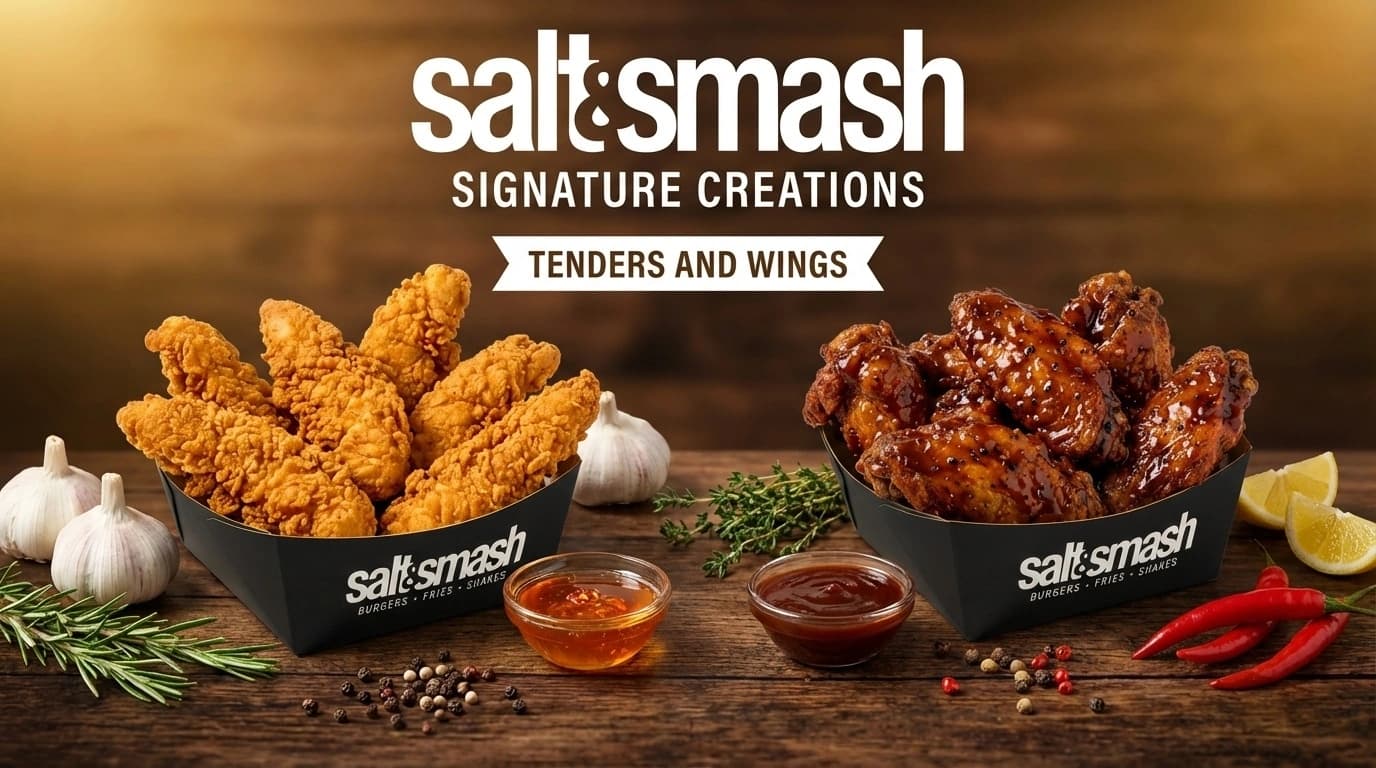 Salt & Smash Tenders and Wings – Crispy fried chicken tenders and saucy chicken wings from the Signature Creations menu